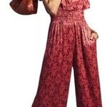 Anthropologie Womens Somerset Jumpsuit Puff Sleeve Wide Leg Red/Pink Photo 0