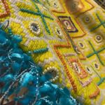 Boutique boho carpet bag textured textile woven beaded fringe tote bag Blue Photo 11