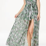 XOXO NWT  Women's Medium Green Stripe Leaf Print‎ V-Neck Layered Romper w/ Slit Photo 0