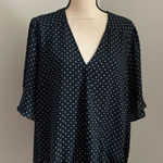 Sanctuary Polka Dot VNeck Blouse Plus Size 1X Navy Blue Preppy Retro Clean Girl Photo 0