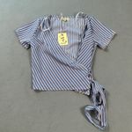 NWT 8 Birdies Australia Blouse Top Blue Stripe Wrap Tie Short Sleeve V Neck M Size M Photo 0
