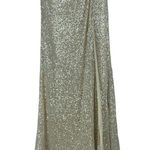 Ieena for Mac Duggal Sequined Drop Shoulder Evening Gown Nude Size 6 Gold Photo 8