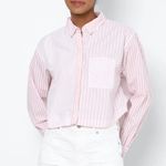 American Eagle  Button Up Shirt Long Sleeve Boxy Fit Grunge Pink Striped Size XL Photo 7