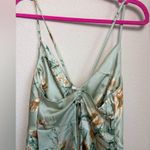 Boohoo NWT Sage Green Satin Floral Cowl Tie-Back Flute Hem Slip Midi Dress 12 Photo 8