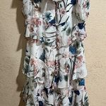 Badgley Mischka White Floral off the shoulder ruffle High Low Maxi Dress Photo 0