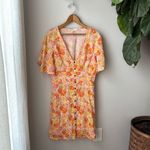 Rewind  Floral Bright Colorful Button Front Flutter Sleeve Skater Dress Photo 1