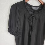 Norma Kamali  Womens Blouse Size S Black Smocked Short Sleeve Tie Front Stretch Photo 1