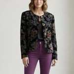 Vintage Black Gold Metallic Velvet Colorful Floral Evening Blazer Size SMALL Photo 1