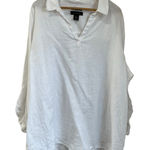 Tahari  3X White 100% Linen Blouse Mother-of-Pearl Button Back Oversized Fit Photo 0
