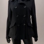 Guess Black Wool Blend Peacoat Jacket Women's Large Double Breasted Gold Chain Photo 0