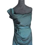 Lulus  Emerald Satin One-Shoulder Asymmetrical Maxi Dress Size L Draped Slit Photo 1