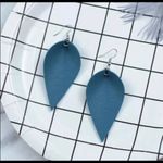 Teal Blue Leather Leaf Drop Earrings Blue Photo 1