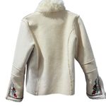 Rosy Love's 70's Style Embroidered Faux Fur Jacket Size Medium Buckle White Boho Blue Photo 6