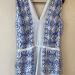 BCBGMAXAZRIA V-Neck Floral Scarf Print Vance Tie Waist Romper - Light Oasis Blue Photo 6