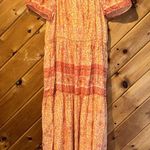 Lucky Brand orange and pink floral Aztec printed midi puff sleeve dress Photo 8