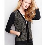 Lands' End Lands’ End Zip Front Cardigan Sweater Black Tweed Look Medium 10 12 Photo 6