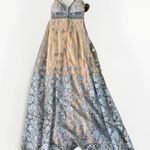 Gianni Bini GB Formal Dress Woman 4  Tan Blue Floral Sheer Embroidered Fairy Prom Homecoming Photo 4