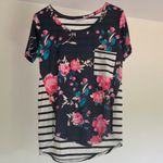 Tickled Teal  Floral & Striped Top Photo 2