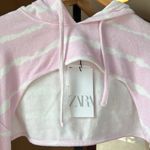 ZARA  TERRYCLOTH ARM WARMER SWEATSHIRT Pink White Stripe Size Medium NEW! Photo 6