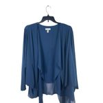 Susan Graver  Blue Liquid Knit Sheer Hem Waterfall 3X Cardigan Open Front Top Photo 1