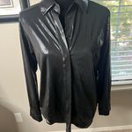 Anthropologie The Gillian liquid shine button down Blouse medium Black Photo 6