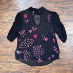 Free People  • So In Love Embroidered Blouse black sheer chiffon pink sequin bead Photo 13