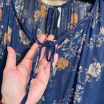 Free People  Navy Blue Floral Sheer Sunsetter Bell Sleeve Mini Dress Small Photo 6