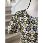 Anthropologie  Milkmaid Puff Sleeve Navy Cream Yellow Mosaic Block Print Dress Photo 1