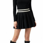 Aerie Pleated Knit Skirt in black with ivory stripes NWT Photo 0