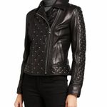 Karl Lagerfeld Studded Black Leather Jacket Size Small Photo 0