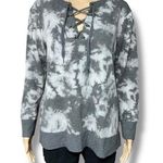 A&I Womens Sweatshirt Tunic Lace Up V Neck Tie Dye Pullover Gray Medium Photo 0