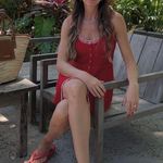 ZARA  crochet Red Button-Up Dress with Lace Trim Photo 5