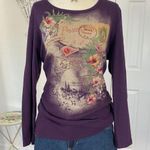 Early 2000's Dark Purple Sequin Studded Whimsygoth Graphic Long Sleeve XL Photo 0