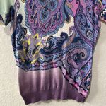 ETRO Vintage Purple Paisley Silk Knit Short Sleeve Shirt, Size 44 (M/8) Photo 4