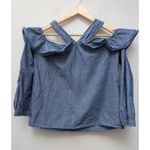 J.Crew  Women's Top Off The Shoulder Tie Neck Top Boxy 3/4 Sleeve Blue Size 4 Photo 11