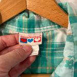 American Sweetheart Womens M Vintage Teal Plaid Short Sleeve Button Down Shirt White Size M Photo 4