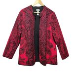 Catherines  Women Jacket 2X Pink Black Paisley Quilted Open Front Boho Chic Artsy Photo 0