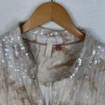 Pilcro Sequin Shirt Womens Large Beige Short Sleeve Button Front Collared Top Photo 2