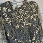 Mac Duggal EMBELLISHED BEADED SEQUINED FRINGE CAP SLEEVE GOWN SZ 8 Platinum Gold Photo 8