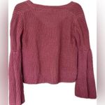 Free People  XS Rose Pink Damsel Bell Sleeve V-Neck Cotton Sweater Boho Chic Knit Photo 2
