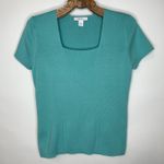 Pastel Green Square Neck Short Sleeve Sweater Fine Knit Sz Large Photo 4