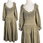 Free People Bohemian Witchy Gypsy Midi Maxi Gauze Dress Olive Large Renaissance Photo 4