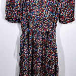 Adrianna Papell Vtg. 100% Silk Midi Dress 14 Colorful Print Puff Sleeve Belted Photo 0
