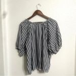 Old Navy  Womens Shirt Blouse Blue White Stripe Scallop Hem Keyhole Size XXL Photo 1