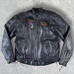 Vintage Women's Leather Biker Jacket Sz 44 (Large) Harley/Biketober Patches Moto Black Photo 0