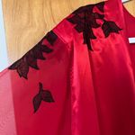 Natori  Red Long Robe With Black Lace At Shoulders On Sleeves Sexy Vintage Large Photo 12