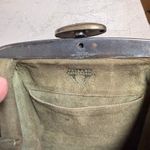 Vintage Leather Handbag Art Deco Floral Embossed Kiss Lock Clutch Purse Brown Photo 3