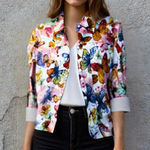 Vintage Colorful Butterfly Print Eyelet Jacket 90s Blue Size 10 Photo 0