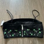 Ganni Black Floral Embroidered Crystal Embellished Square Neck Crop Top- NWT Photo 9