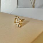 Gold & Sparkly Rhinestone Swoop Cluster Statement Cocktail Ring “Eireann” Femme Jewelry Photo 5